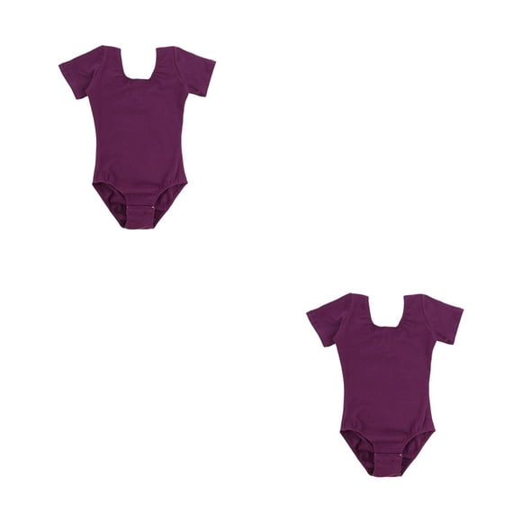 Qarigey Gym Ballet Dance Outfit Skin Friendly Classic Manga corta O-cuello Cordón Mono Gimnasia Dancewear Leotardo Púrpura Púrpura S 2piezas