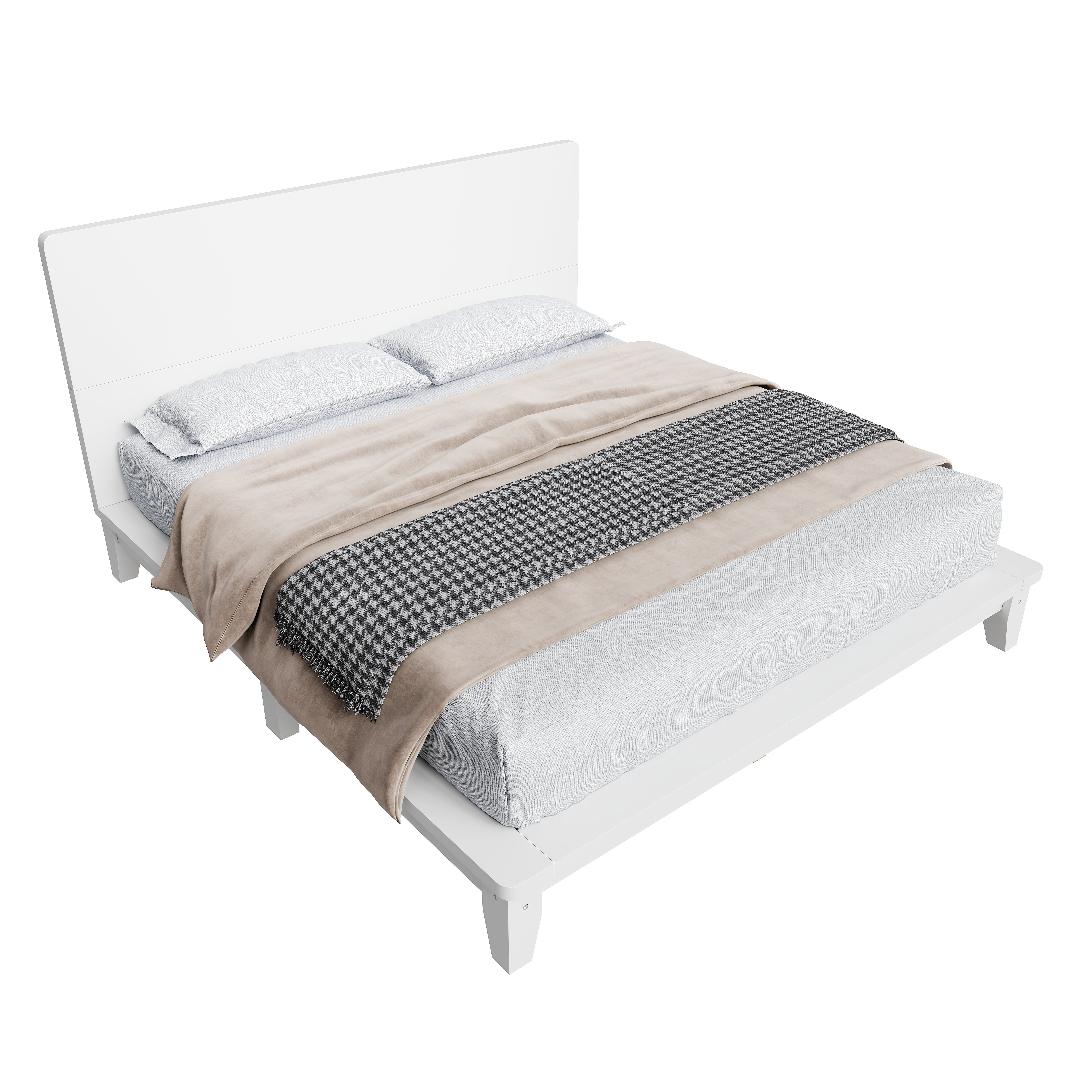 Euroco Wood Full Size Platform Bed with Headboard, White