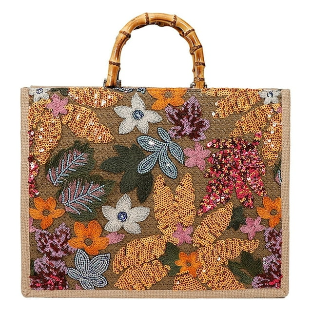 Composite Shoulder Bag Large Capacity Sequin Women Linen Lady Shopping (Orange)