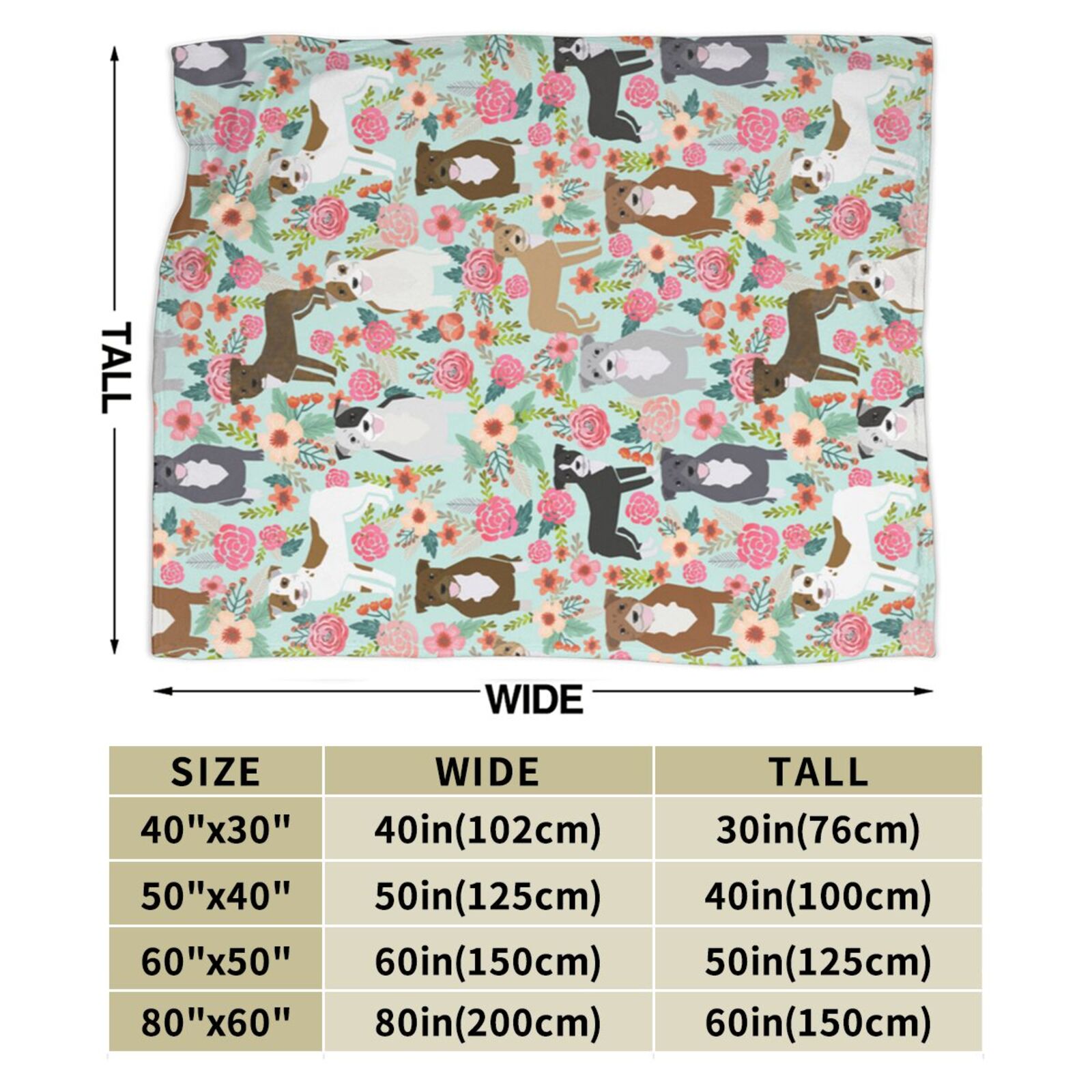 Wijzvio American Pit Bull Terrier Dogs Flower Floral Throw Blanket Soft Fuzzy Fleece Blanket For Couch Bed Living Room Decoration 60"X50"