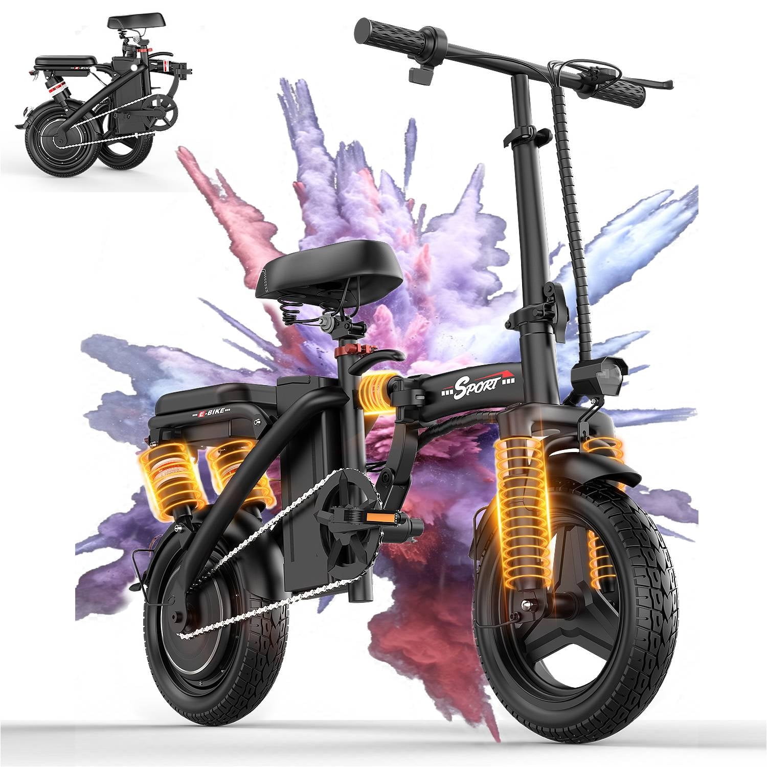 Pikabike Foldable Electric Bike for Adults, 48V 15Ah , 14" E-Bike, 750W Peak Motor,45 Miles Range,UL 2849 Certified