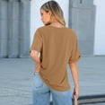 thumbnail image 3 of Women Oversized T Shirts Short Sleeve Summer Casual Loose Top Basic Tee with Pocket Camel XL, 3 of 5