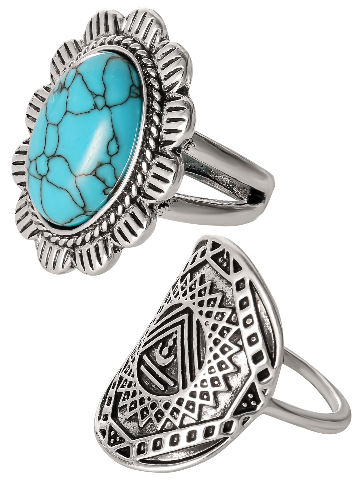 Jessica Simpson Women's Faux Turquoise Ring Set, 2-Piece