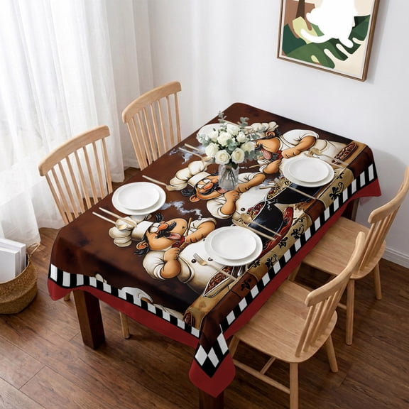 Red Chef Table Cloth Waterproof Tablecloths, Kitchen Gourmet Black Plaid Vintage Tablecloth Dining Table Cover for Kitchen Party Tabletop Outdoor, Rectangle Tablecloth 52x70 Inch