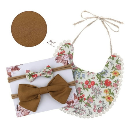 

KelaJuan Kids Bib Headband Set Print Strappy Burp Cloth+ Bowknot Hairband for Boys Girls
