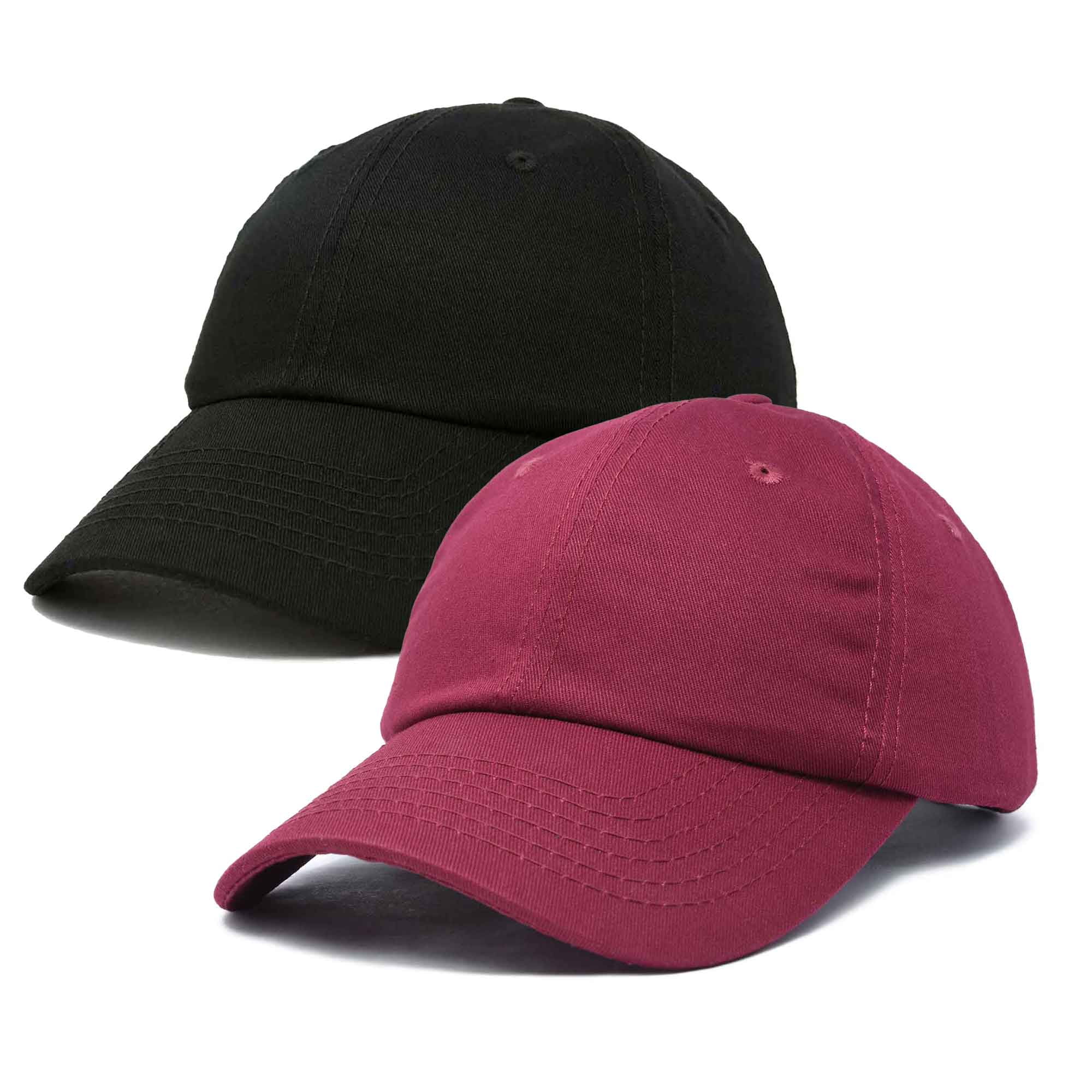 DALIX Plain Dad Hats 2 Pack in Black/Maroon