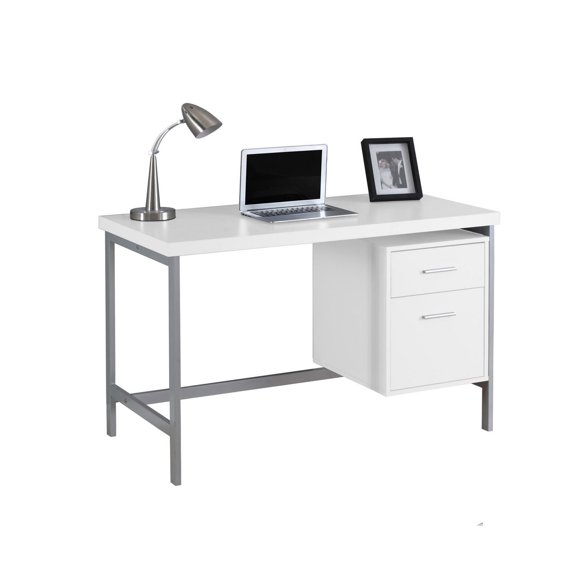 Monarch Specialties Computer Desk, Home Office, Laptop, Left, Right Set-up, Storage Drawers, 48"l, Work, Metal, Laminate, White, Grey, Contemporary, Modern