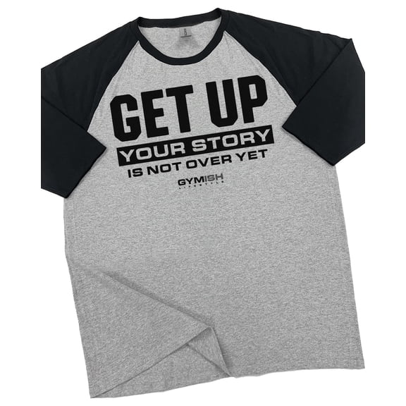 GYMISH RAGLAN Get Up Workout Gym T-Shirt for Men – Funny Gym Shirt, Motivational Fitness Tee, Heather Grey, Small