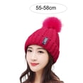 thumbnail image 6 of Eoperou Women Hat Solid Color Fluffy Ball Stretch Thicken Fleece Lined Autumn Winter Coldproof Fashion Labeling Beanie Hat Daily Wear, 6 of 8