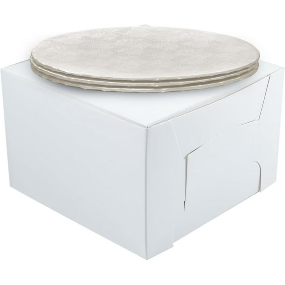 12x12x6 White Cake Box   12" White Round Drum 1/4", Pack of 3