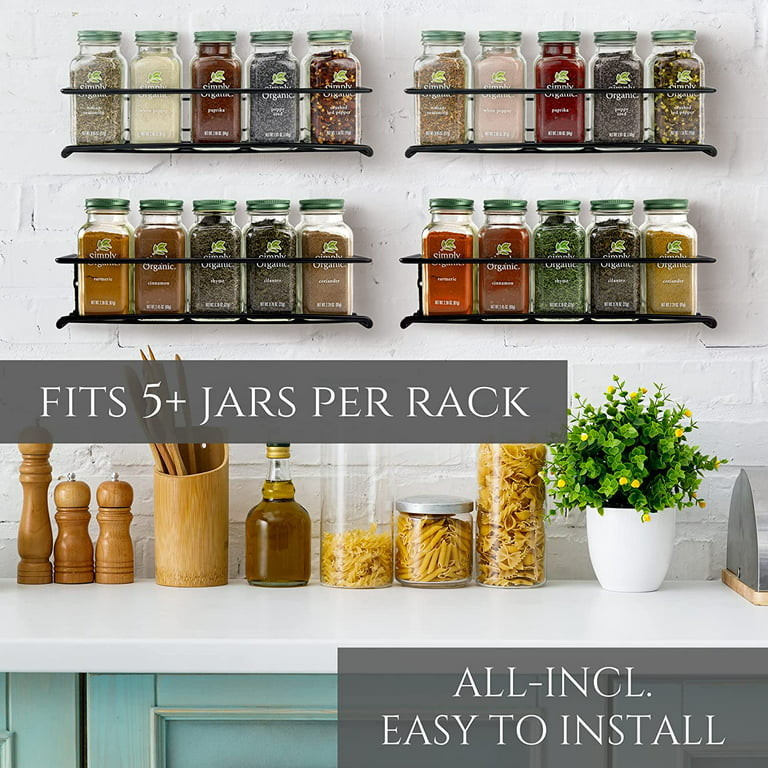 SpaceAid Spice Rack Organizer for Cabinet Door or Wall Mount (4 Pack) with  415 Spice Labels - Wood Hanging Seasoning Shelf for Cupboard Pantry or over