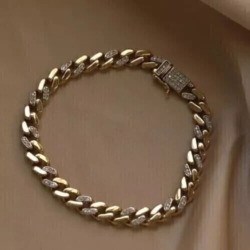JALASH ONLINE 9Ct Round Cut Lab Created Diamond Men Cuban Link Bracelet 14K Yellow Gold Plated
