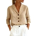 thumbnail image 2 of Conairie Womens Linen Shirts Solid Regular Fit Collar Long Sleeve Button Down Shirt Comfortable Beach Vacation Clothes Summer 2026 Khaki XXL, 2 of 4