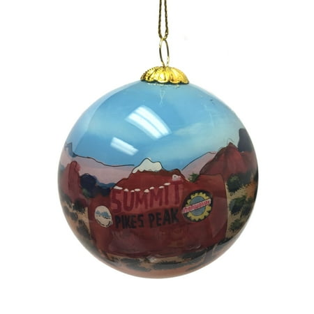 Pikes Peak Summit Colorado Reverse Painted Glass Ball Christmas Tree