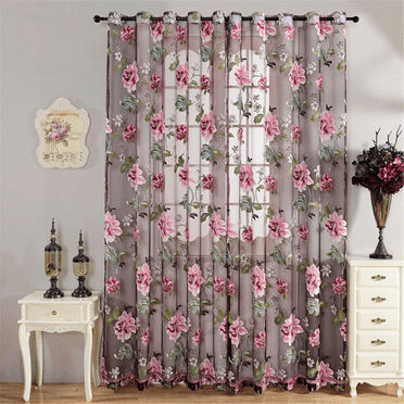 Ejiaya Floral Sheer Curtains 79 Inch Length Flower Printed Semi Sheer Curtain for Nursery Bedroom Living Room Linen Look Blossom Patterned Rod Pocket Voile Drapes 2 Panels