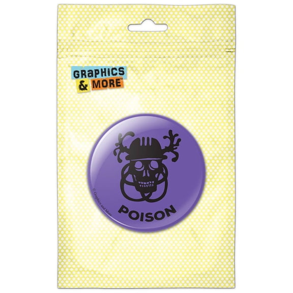 Skull Warning Poison on Purple Pinback Button Pin Badge