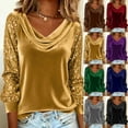 thumbnail image 5 of qucoqpe Womens Sequin Patchwork Tops Long Sleeve Cowl Neck Sparkling Shirts Dressy Casual Blouses Velvet Tops, 5 of 6