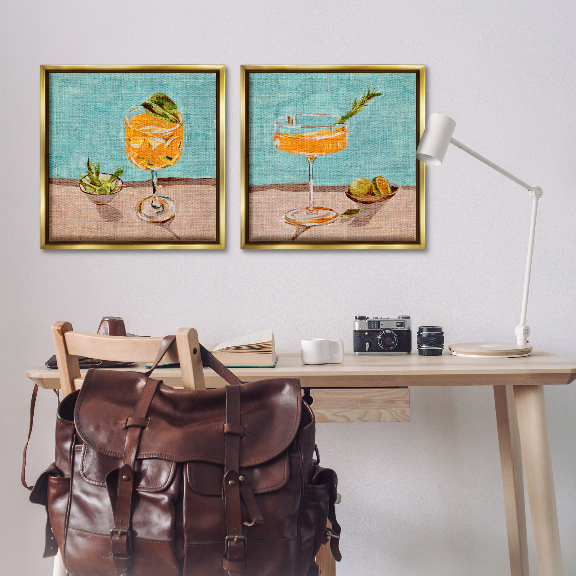 Stupell Industries Orange Cocktail Still Lifes Food & Beverage Painting Gold Floater Framed Canvas Art Print Wall Art, 25 x 25, Set of 2