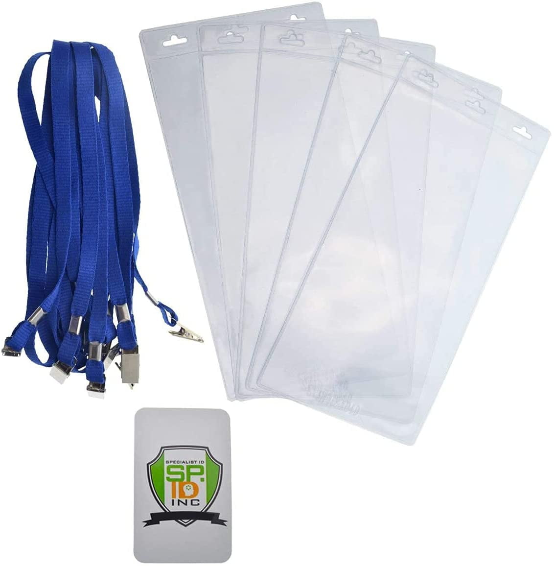 25 Pack - 4 x 8 Inch Extra Large Ticket & Event Credential Badge Holders with Double Sided Lanyards with Two Bulldog Clips, by Specialist ID (Royal Blue)