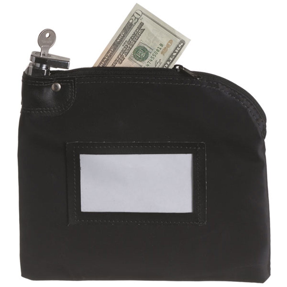 Locking Bag 10W x 8H Black Laminated Nylon Money Bag Deposit Bag