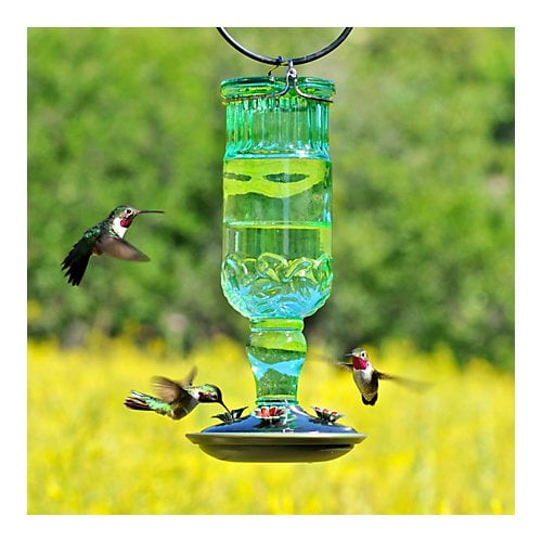 Perky-Pet Green Antique Bottle Glass HummingBirdfeeder by Perky-Pet