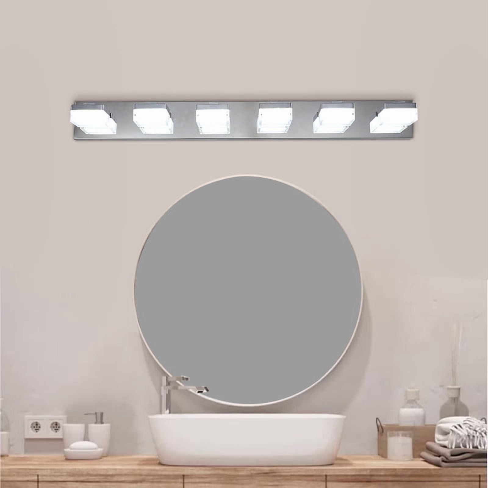 Modern 6-Light Chrome LED Vanity Light with Acrylic Shades, Bathroom Wall Fixture Over Mirror for Makeup Table, Energy Efficient, Sleek Design, Easy to Install