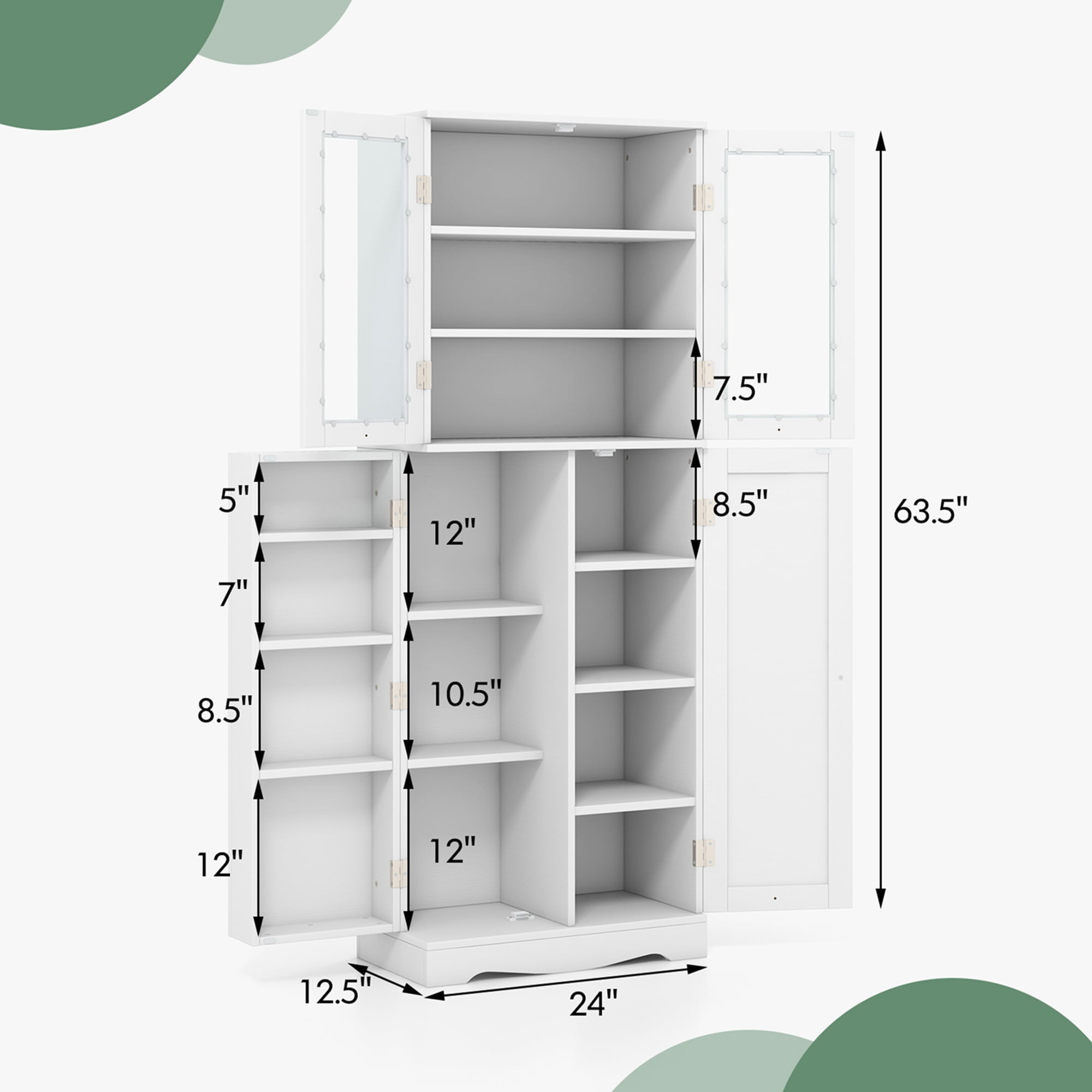 Costway Tall Storage Cabinet Kitchen Pantry Cupboard With Tempered Glass  Doors & Shelves White : Target