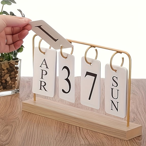 Desktop Decor, Wall Calendar, Gold Metal Stand with Paper Monthly Daily Calendar, Home Decor, Living Room Decor, Hallway Decorative Ornament, Reusable Office Accessory.
