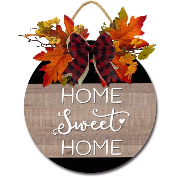 Eveokoki 11" Home Sweet Home Sign Decor Front Door Round Wood Sign Hanging Door Sign for Farmhouse porch Wall Pediments with Tassel Rustic Wood Beaded
