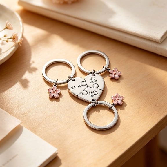 ZFSBZBS 3PCS Sister Keychain Heart Matching Keyring for Sister Big Sis, Little Sis and Mom Gift Christmas Birthday Gifts for Family