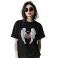 thumbnail image 2 of Women's T-Shirts, Retro Angel Wings Heart Cotton Crewneck Tee Short Sleeve Casual Tops Loose Graphic T-Shirt Black, L, 2 of 7