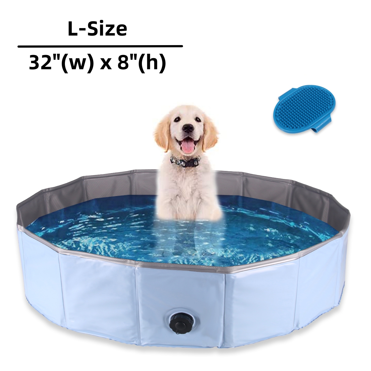 3FT Foldable Dog Pool, Collapsible Hard Plastic Dog Swimming Pool