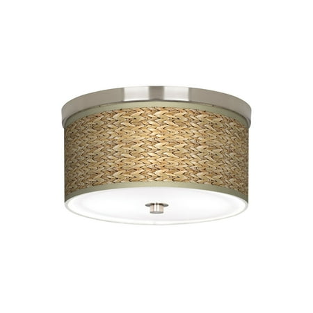 Giclee Gallery Tropical Ceiling Light Flush Mount Fixture Brushed Nickel 10 1 4 Wide Seagrass Printed Drum Shade Bedroom Hallway