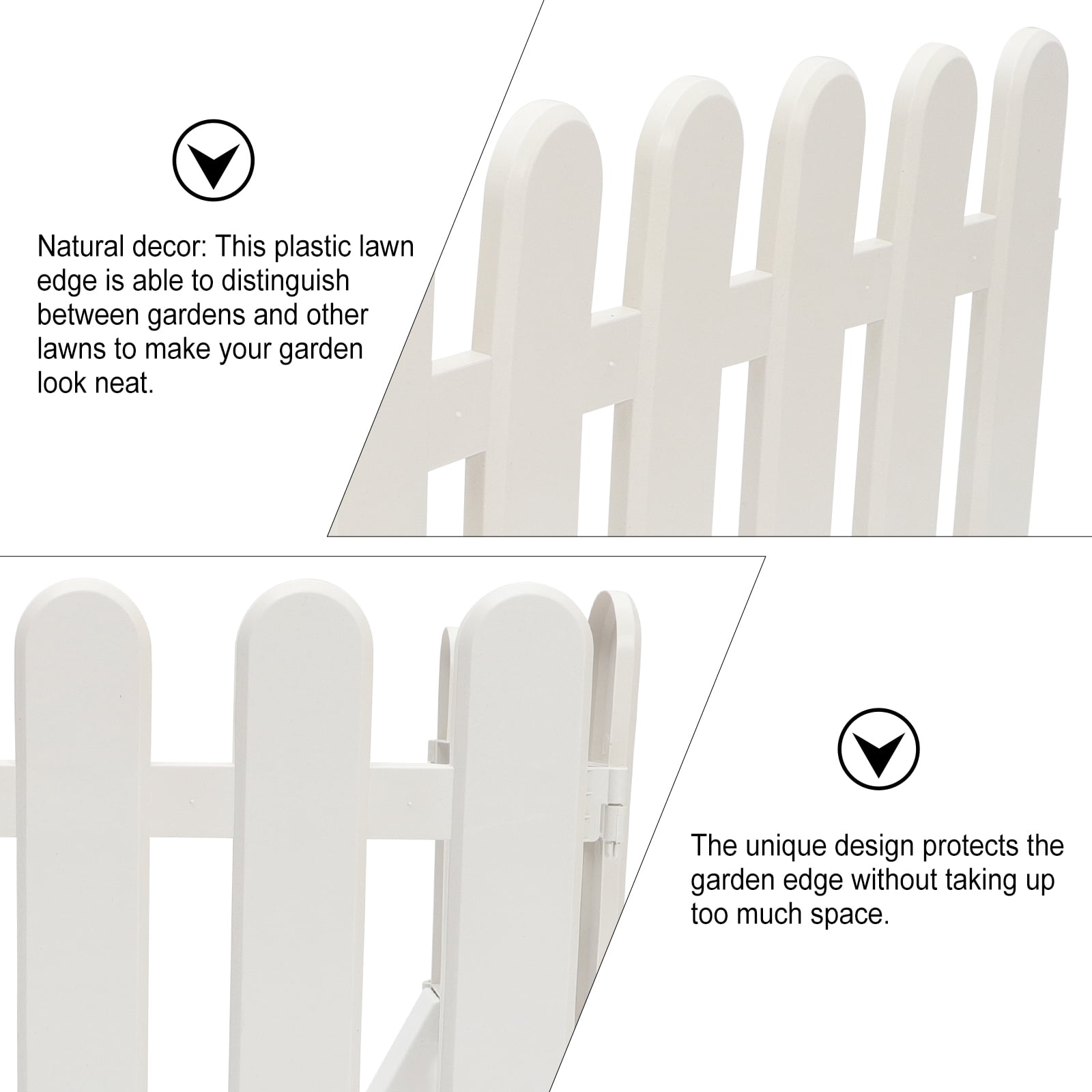2-Pack White Plastic Garden Fence Edging with Round Base for Flower Beds, Lawn Borders, and Indoor Outdoor Decoration