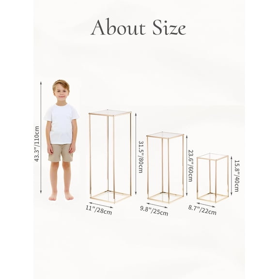 Gold Cylinder Pedestal Stands for Party - Three-Piece Set 15.7/23.6/31.5 Tall Cake Table for Outdoor Indoor Events