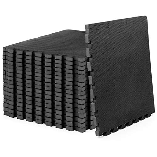 ProsourceFit Extra Thick Puzzle Exercise Mat 1", EVA Foam Interlocking Tiles for Protective, Cushioned Workout Flooring for Home and Gym Equipment, Black 3-Pack