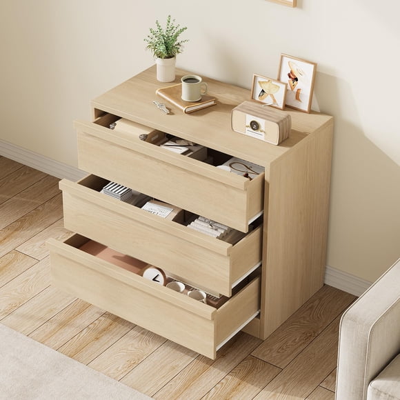 AKDSteel Commode à 4 Tiroirs pour Chambre, Coffre en Bois Noir avec Poignées Encastrées, Organisateur pour Salon, Chambre de Bébé, Couloir et Entrée