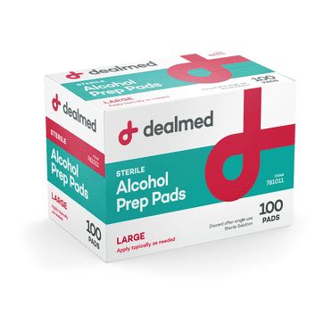 Dealmed Alcohol Prep Pads – Large Size, Latex-Free, Gamma Sterilized Wound Care Products for a First Aid and Medical Facilities, 100 Count (Pack of 1)