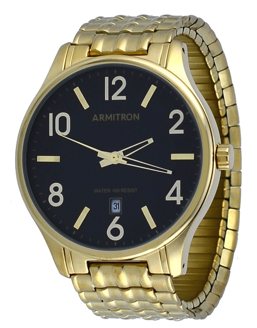 Armitron 20/5221BKGP Men's Gold Tone Expansion Band Black Dial Analog Date Watch