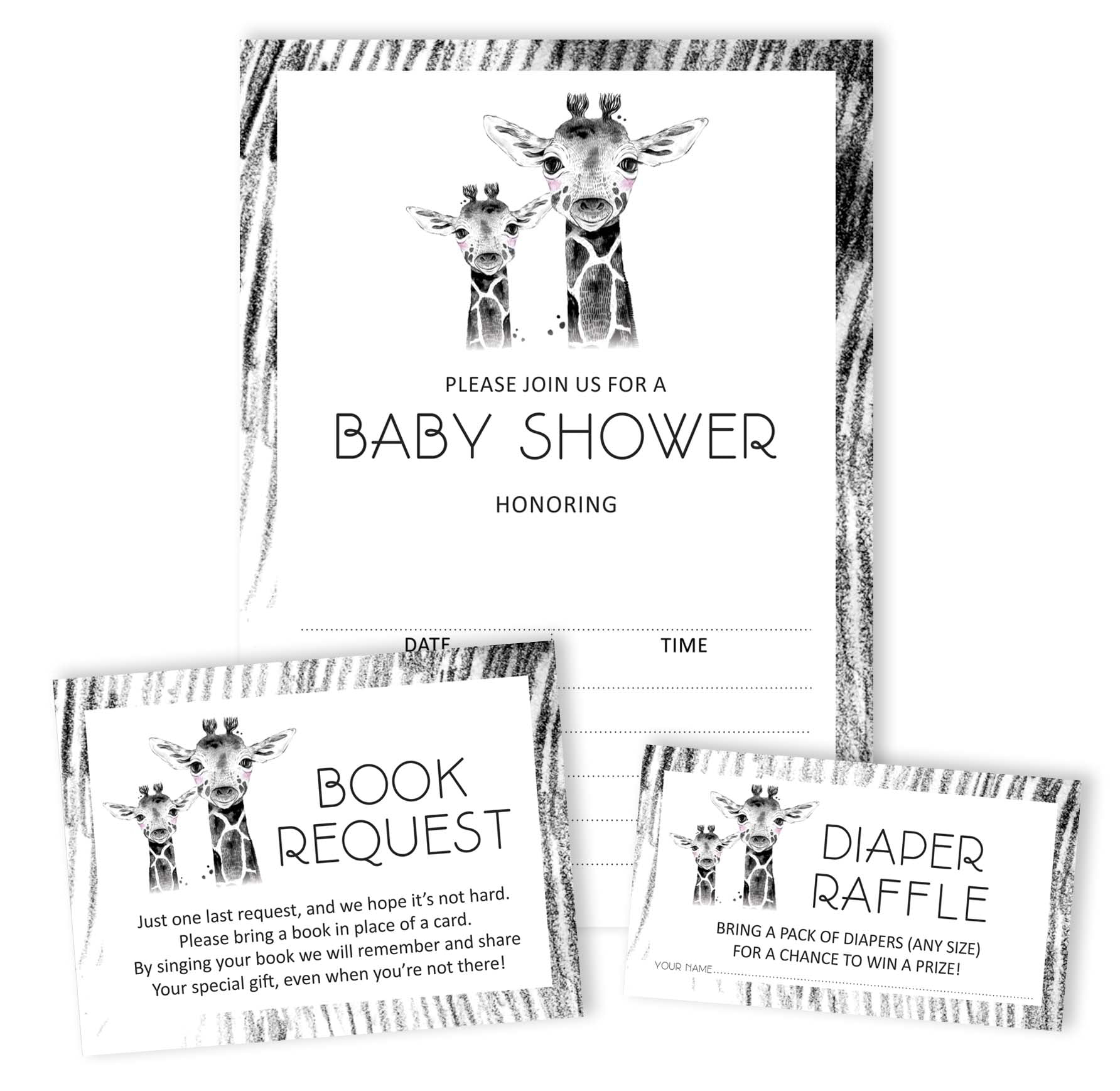 Inkdotpot Set Of 30Giraffe Baby Shower Invitations-Diaper Raffle Tickets And Baby Shower Book Request Cards Jungle Animals Invites Its A Boy Its A Girl