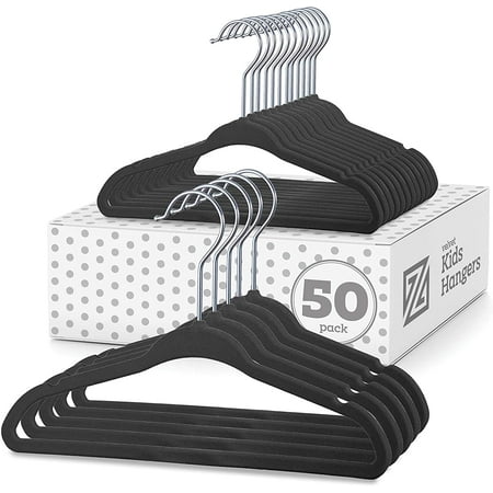 ZOBER Kids Velvet Hangers (14” Inch - 50 Pack) Non-Slip Junior Hangers, Ultra-Slim Space-Saving Childrens Hangers - 360°-Swivel Hook, Strong & Durable Preteen Hangers (Medium)