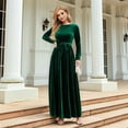 thumbnail image 2 of Women'S Elegant Velvet Belted Pleated Long Sleeve Cocktail Party Formal Wedding Guest A-Line Maxi Long Dress Green XXL, 2 of 8