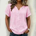 thumbnail image 4 of GZWYHT Cotton Linen Women's Summer Tops Boho V Neck Pleated Blouses Dressy Casual Short Sleeve Shirts Vacation Outfits Pink M, 4 of 9