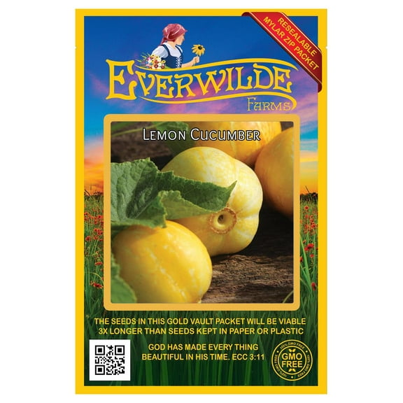 Everwilde Farms - 100 Lemon Cucumber Seeds - Gold Vault Jumbo Bulk Seed Packet