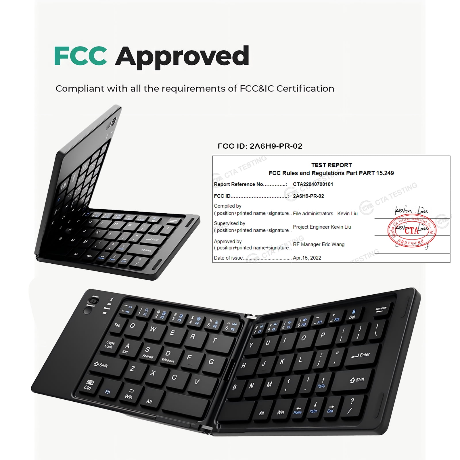 RONY Foldable Wireless Bluetooth Keyboard: Rechargeable Portable Travel Keyboard for Android Windows System Laptop Tablet Smartphone