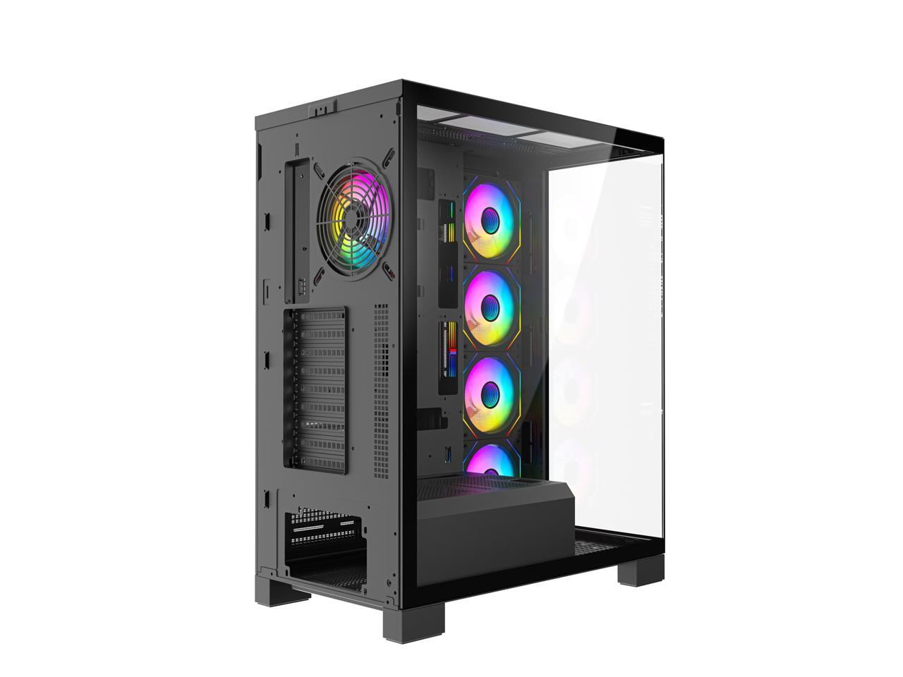 DIYPC  Vanguard-F2-Pro Black Dual USB3.0 and Type C Tempered Glass ATX Full Tower Gaming Computer Case w/ 5 x 120mm ARGB PWM Fans (4 x MB Side, 1 x Rear) Pre-Installed. Support BTF Back Plug MB.