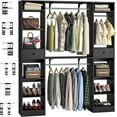 thumbnail image 3 of Homieasy 58" - 90" W Closet System, Large Walk in Closet Organizer with 3 Hanging Rods and Shelves, Heavy Duty Wood Closet Wardrobe with 2 Drawers and Shoe Rack, Reversible Clothing Rack, Black, 3 of 7