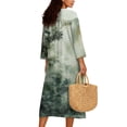 thumbnail image 2 of COEQINE Women's Wrap V-Neck Dress Three Quarter Sleeve Midi Length Casual Loose Fit Flattering Tunic Sundress, Easy Care Linen-Like Polyester, Size 2XL, Green Bamboo Print, 2 of 6
