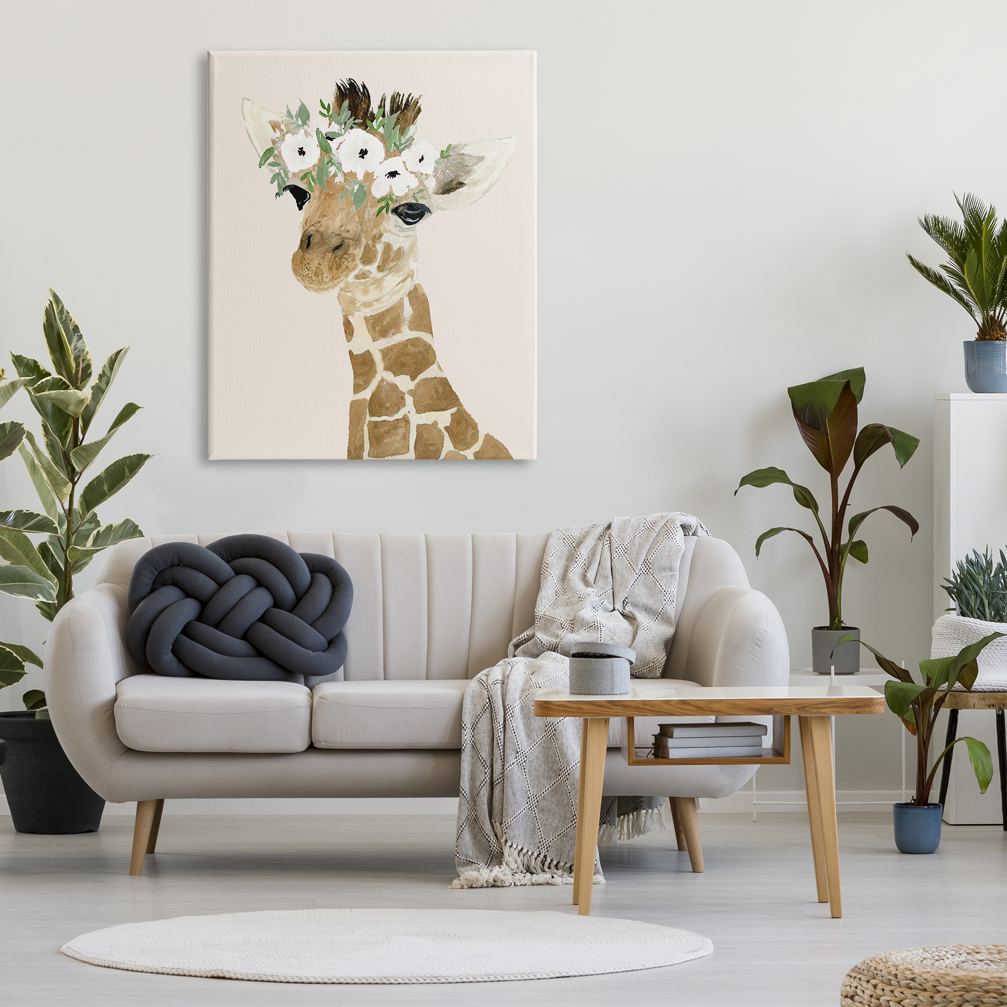 Stupell Industries Cute Baby Giraffe Floral Crown Children's Safari Animal, 36 x 48, Design by Lucille Price