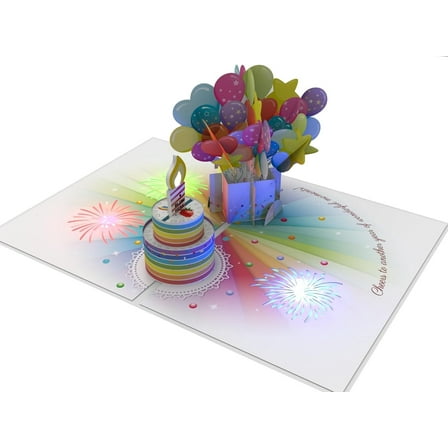 Dessie 3D Pop-Up Birthday Card with Blowable LED Light and Fireworks – Musical Greeting Card for Men, Women, Kids
